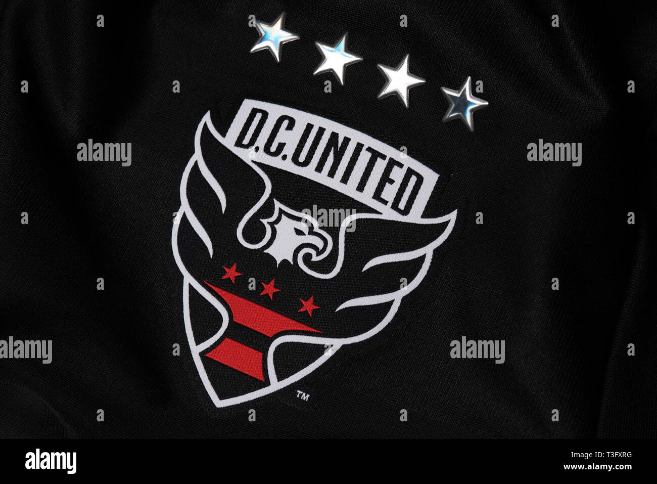 Close up of DC United x Adidas home jersey. Banque D'Images