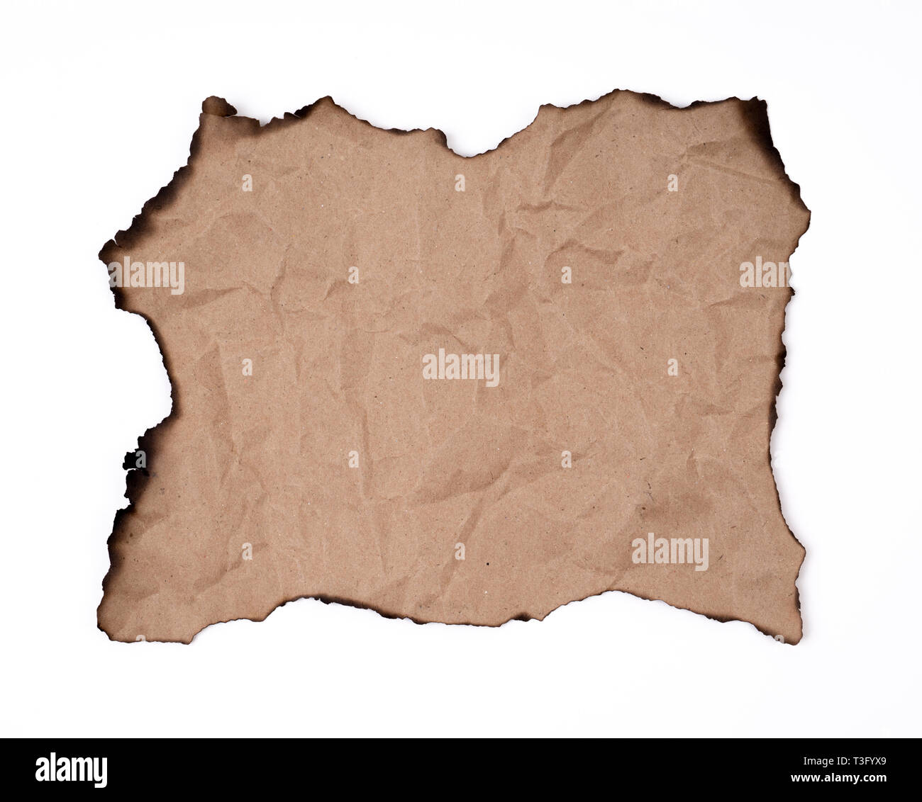 Feuille de papier brûlé isolé sur fond blanc Banque D'Images
