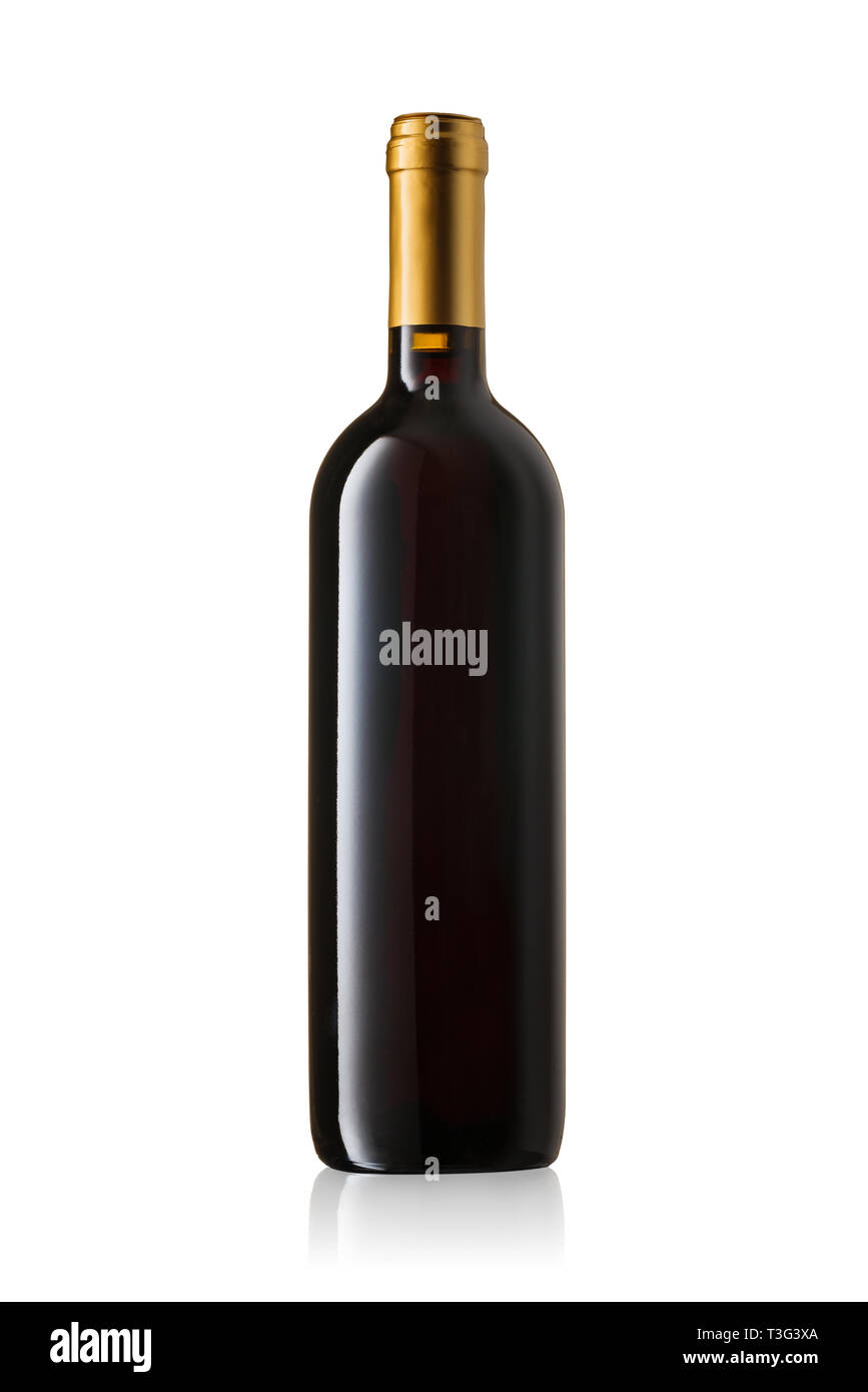 Bouteille de vin rouge sur fond blanc. Banque D'Images