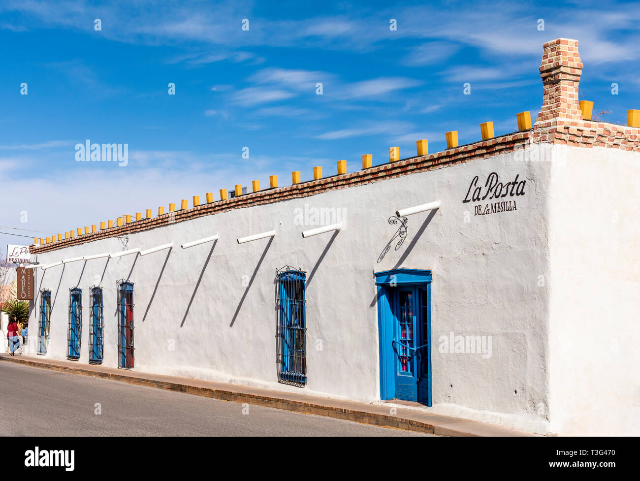 La Posta de Mesilla restaurant situé dans un style des années 1840 adobe hacienda et diligences Butterfield Stage Line pour le dans le Nouveau Mexique. Banque D'Images