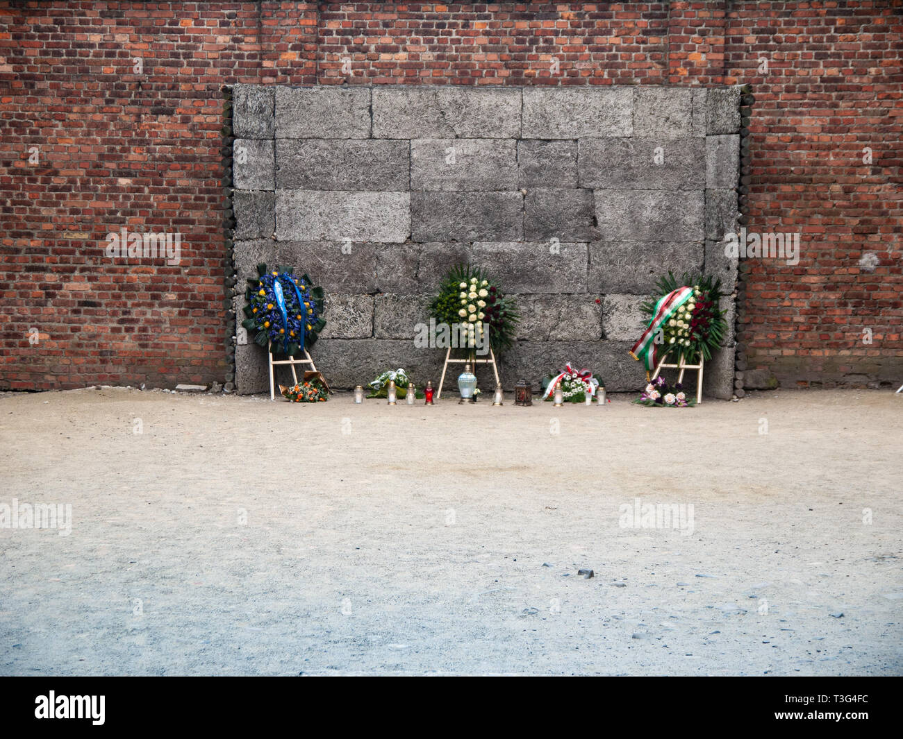 Mur de la mort, de l'exécution wall, camp de concentration d'Auschwitz et la mort camp, Pologne Banque D'Images