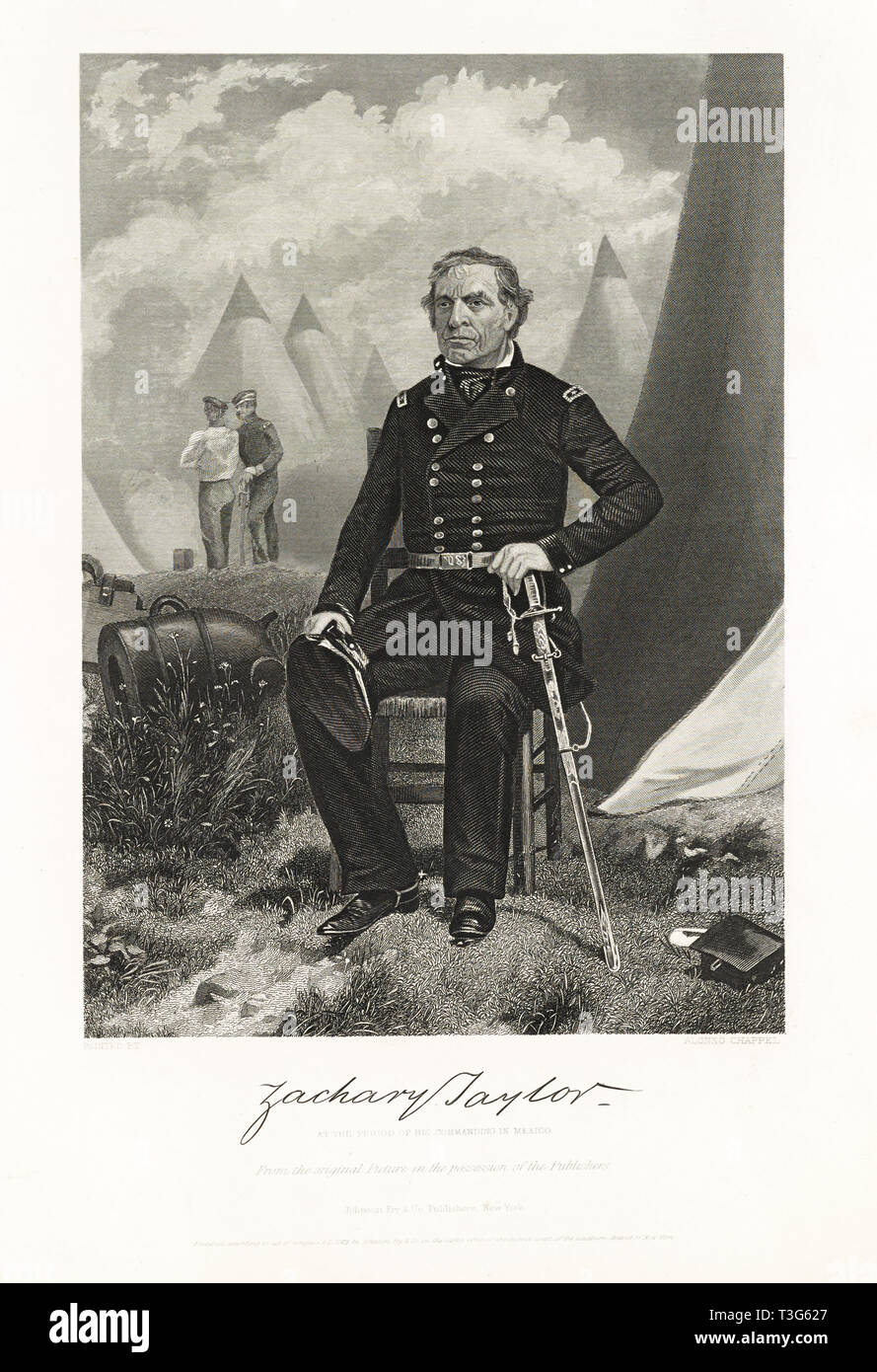 Zachary Taylor, à la période de son commandant au Mexique, gravure par Alonzo Chappel à partir d'une peinture originale, Johnson, Fry & Co. Éditeur, 1863 Banque D'Images