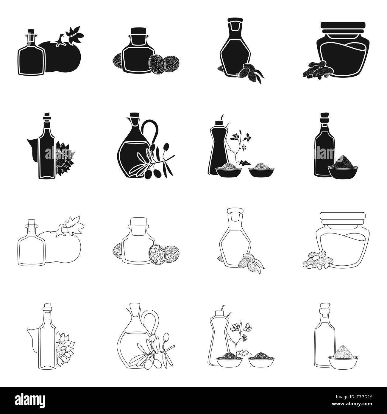Pumpkin,noyer,,amandes,tournesol,arachide,olive,moutarde,sésame,graines, beurre, noix, fruits, orange, colza bio,drop,sun,alimentation bio,vitamine,froid,calcium,m,food |, fat,enfoncé,produit,noix,légumes,sain,huile,agriculture,verre,vase,cuisine,petit,nutrition,produits biologiques,set,icône,,illustration,collection,isolé,design,graphisme,élément vecteur vecteurs,signer , Illustration de Vecteur
