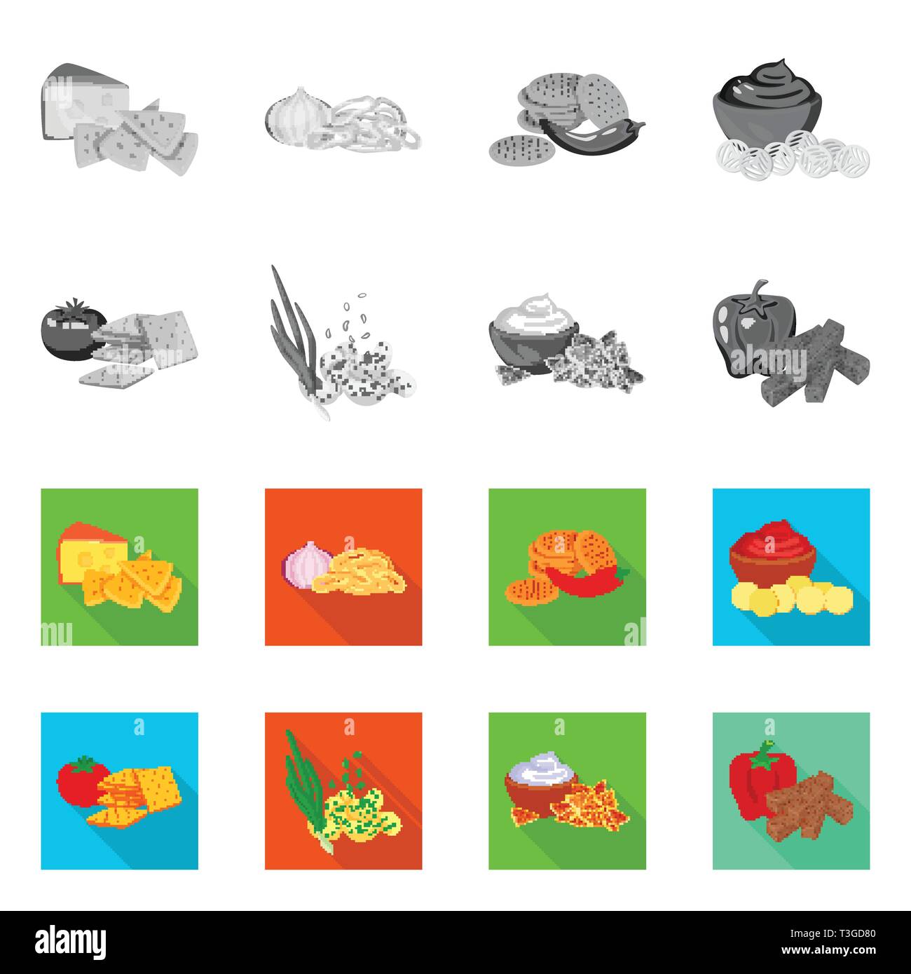 Cracker,oignon,snack,plaquettes,1900,apéritif,tomate,cookies,bague, pain, fromage, FRY,le poivre,le ketchup,pommes de terre,légumes, desserts, crisp,lactique,rouge,agriculture,texture,crème,sauce chili,légumes,carre,sour,frais,bol,bouche,seasonin,ingrédient,,bio,produits,croquant,cuisine,set,arôme,vector icon,illustration,collection,isolé,design,graphisme,élément vecteur vecteurs,signer , Illustration de Vecteur