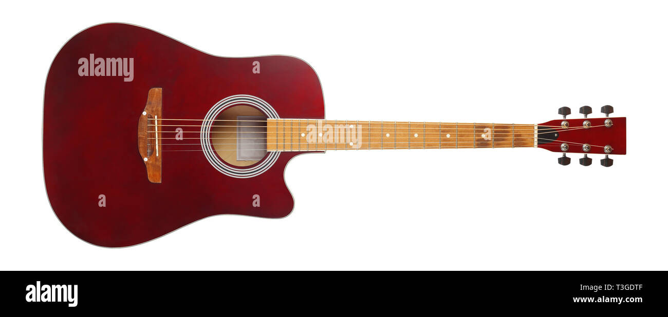 Instrument de musique - vue avant brown cutaway electric guitare acoustique sur un fond blanc. Isolé Banque D'Images