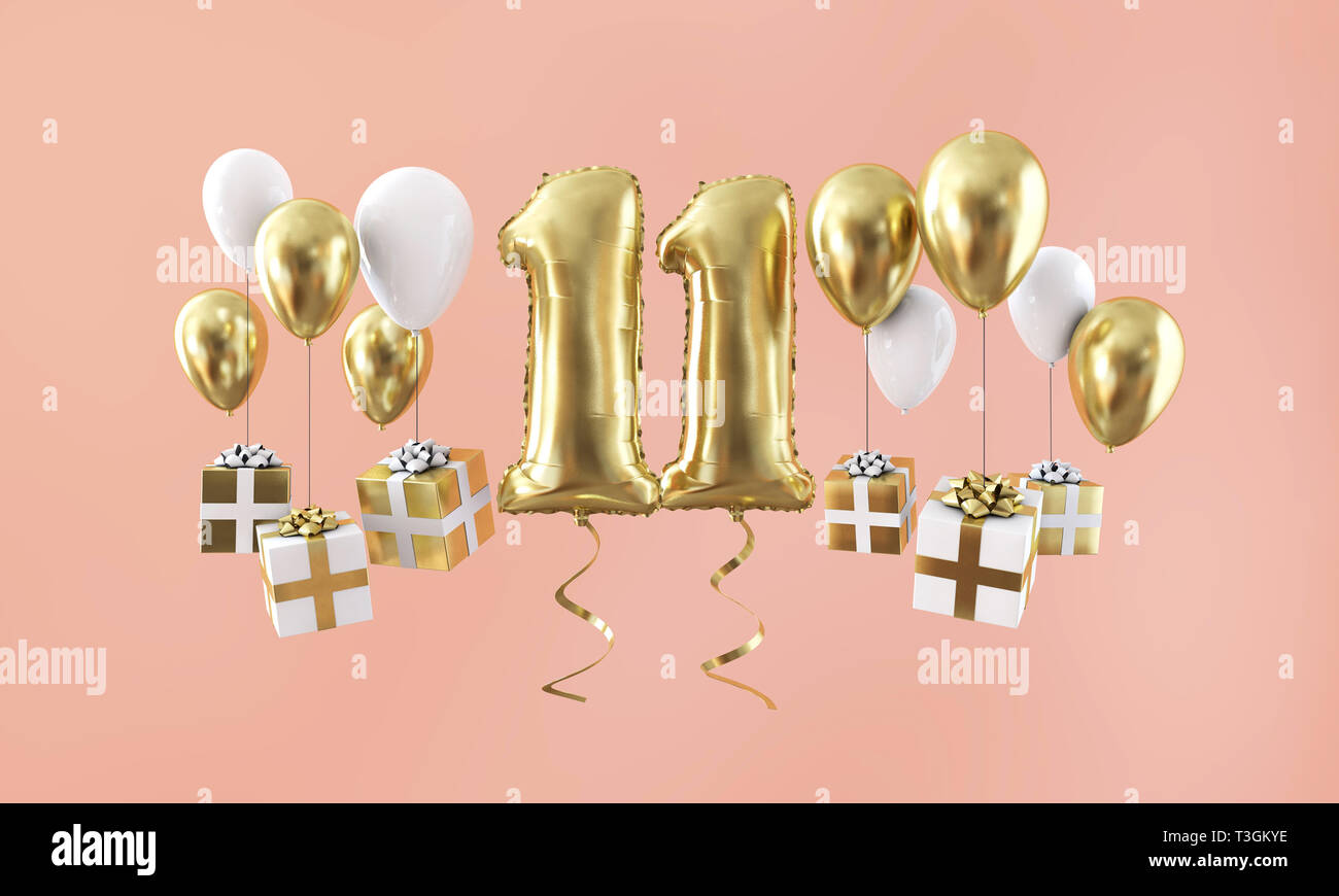 Numero 11 Le Ballon D Or De L Anniversaire Avec Des Cadeaux 3d Render Photo Stock Alamy Numero 11 Le Ballon D Or De L Anniversaire Avec Des Cadeaux 3d Render Photo Stock Alamy
