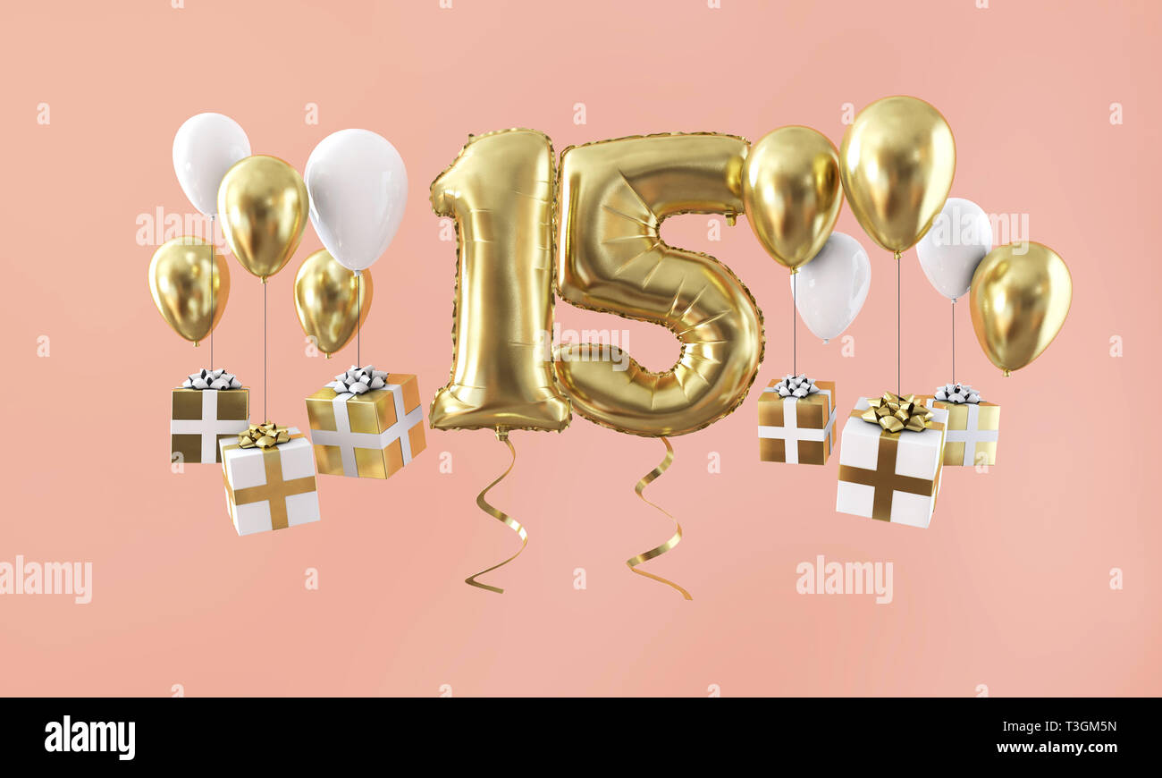 Numero 15 Anniversaire Ballon D Or De Cadeaux 3d Render Photo Stock Alamy
