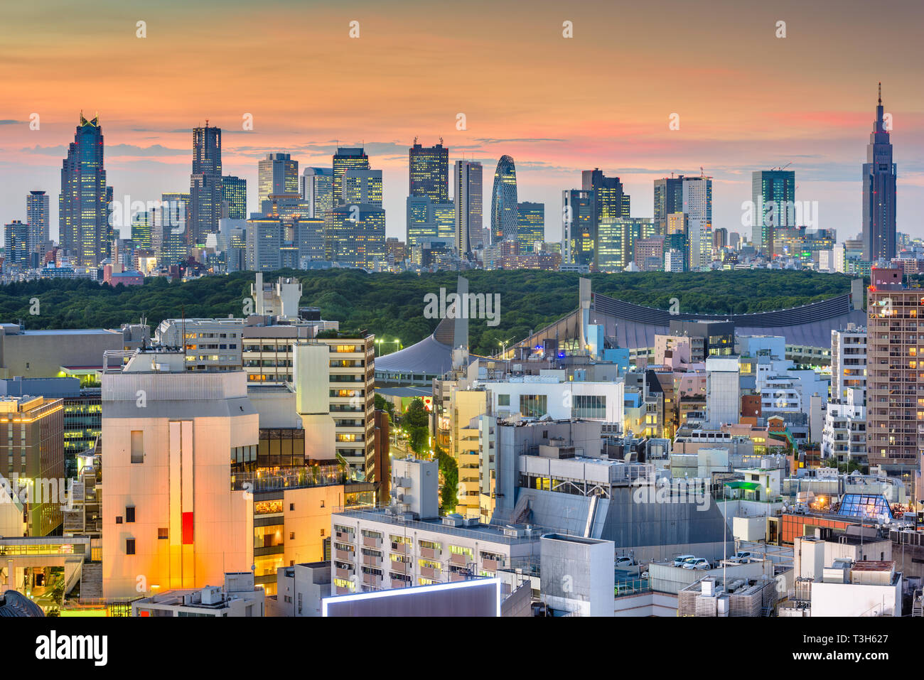 Tokyo, Japon ville sur Shibuya vers Shinjuku. Banque D'Images