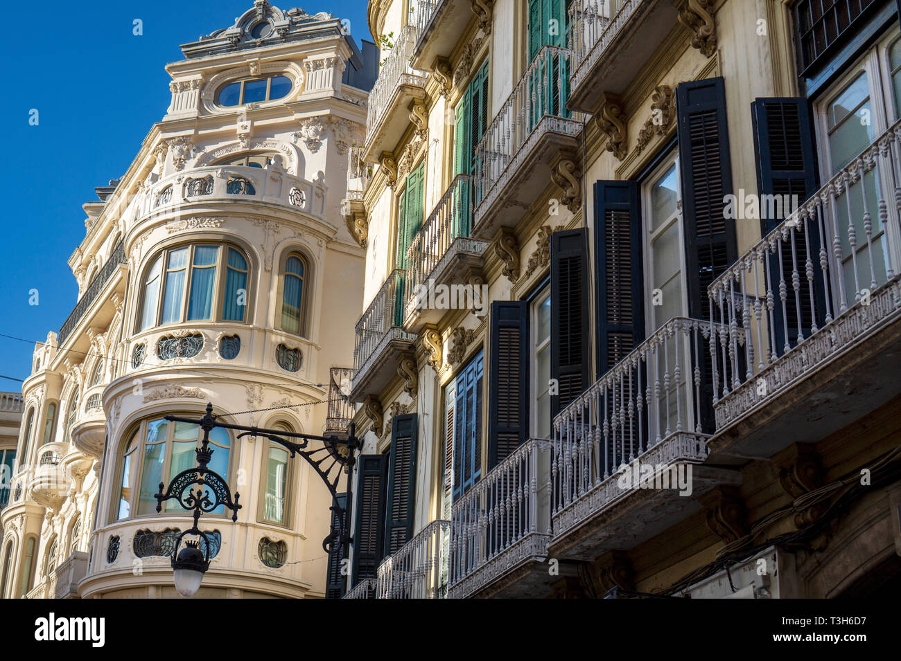 Bâtiment architecture ornementale décorée de Malaga, Andalousie, Espagne sunshine Banque D'Images