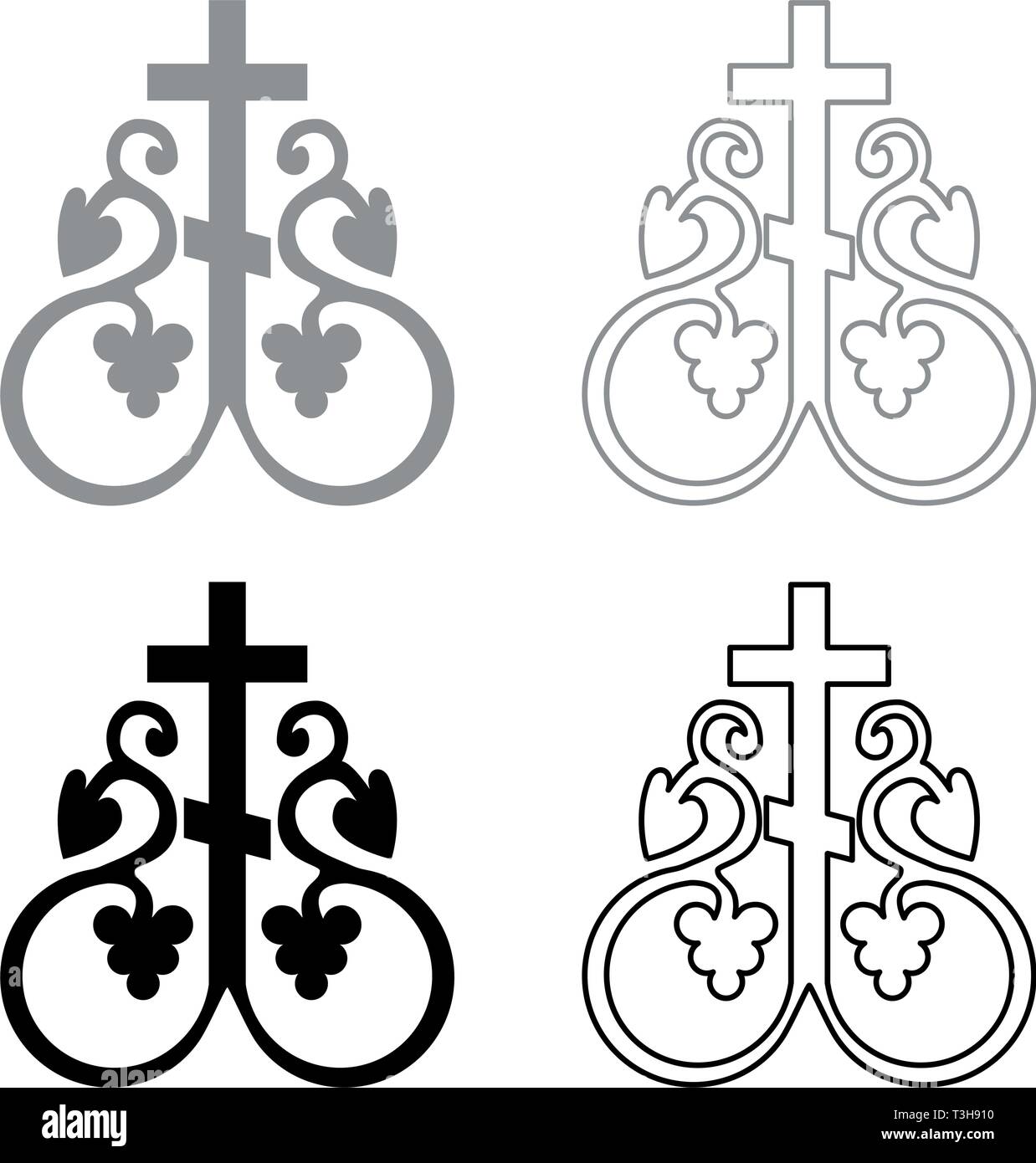 Cross Cross vigne symbole monogramme signe croix religieuse communion secrète anchors Icon Set vector illustration couleur gris noir style plat simple image Illustration de Vecteur
