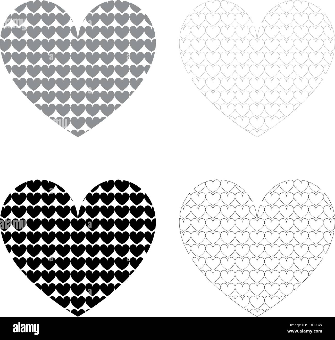 Coeur avec des coeurs à l'intérieur modèle coeur en coeur noir Icon Set vector illustration couleur gris style plat simple image Illustration de Vecteur