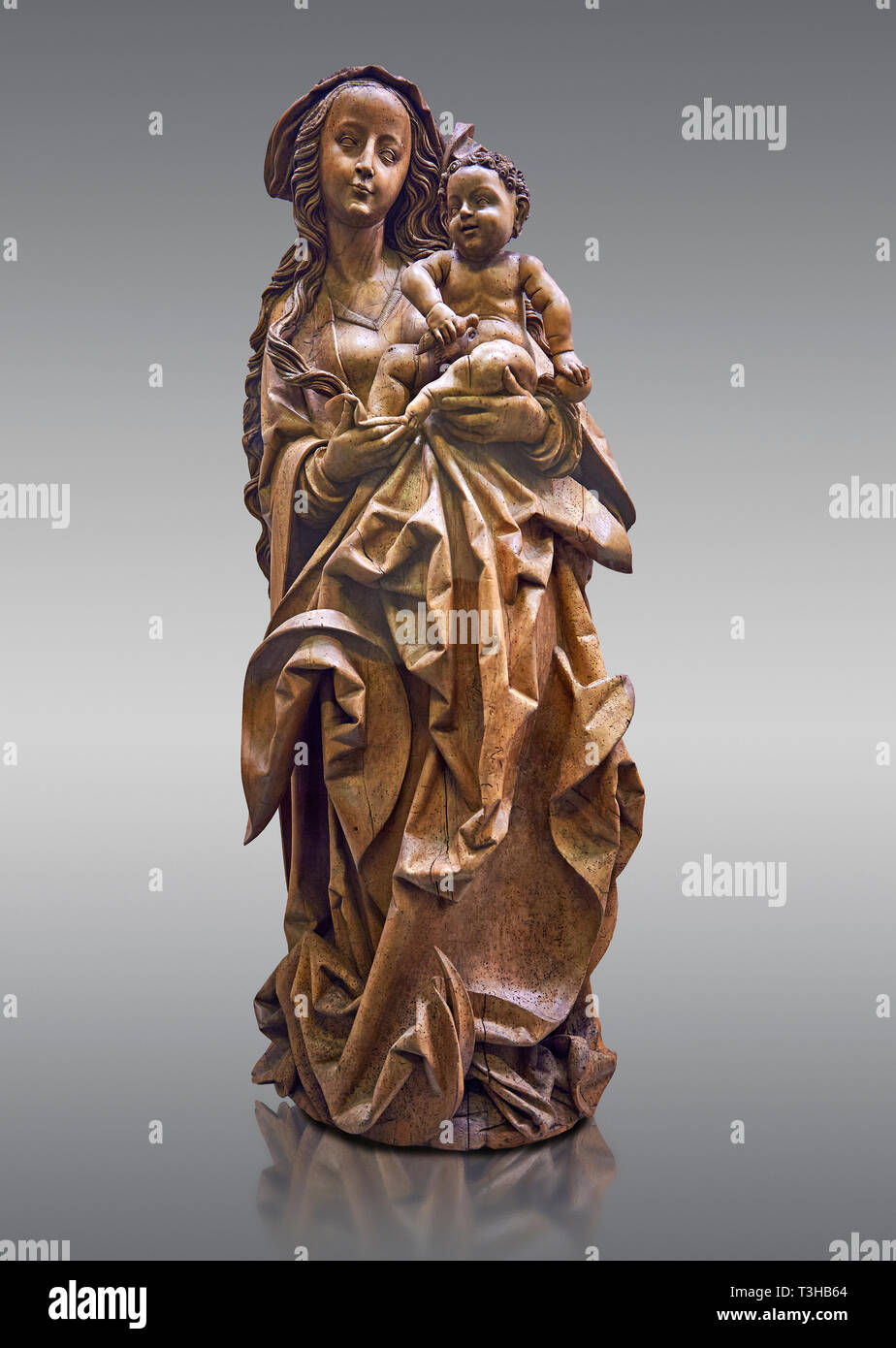 La sculpture gothique en bois de la Vierge à l'enfant d'attributeed Martin Hoffman de la ville de Bâle, Suisse, 1507. De La Commanderie d Isenhei Banque D'Images