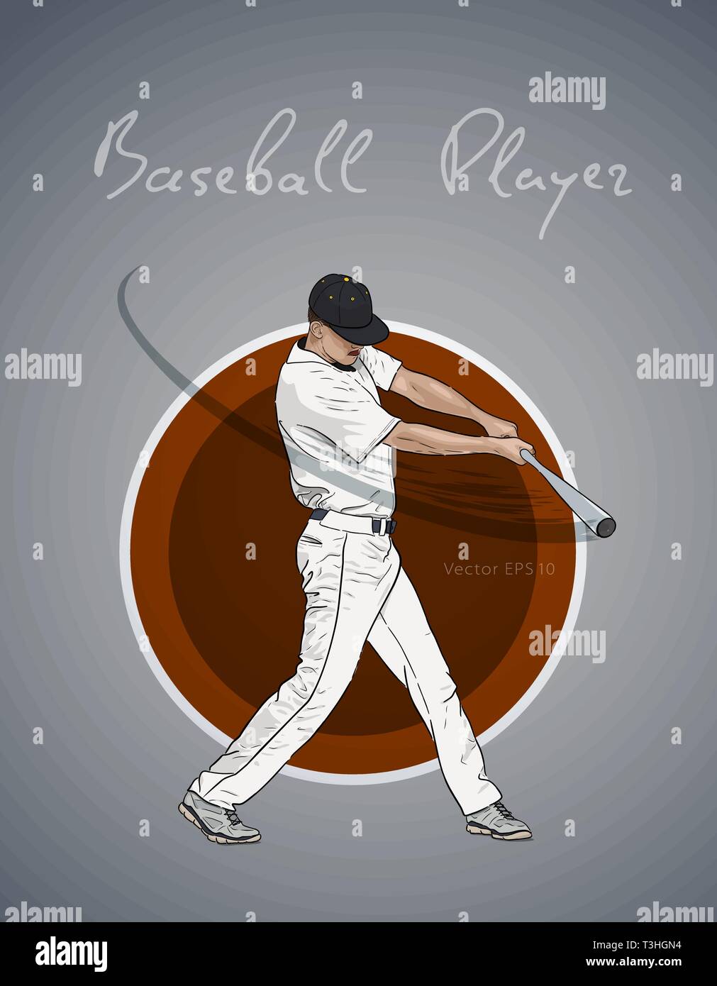 Joueur de baseball avec bat frapper la balle sketch Illustration de Vecteur