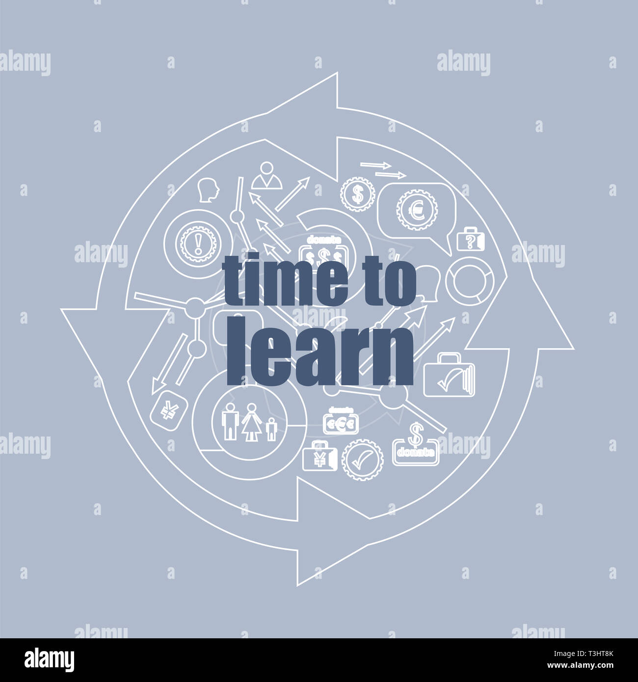 Texte Le temps d'apprendre. Concept de l'éducation . Et l'icône bouton set Banque D'Images