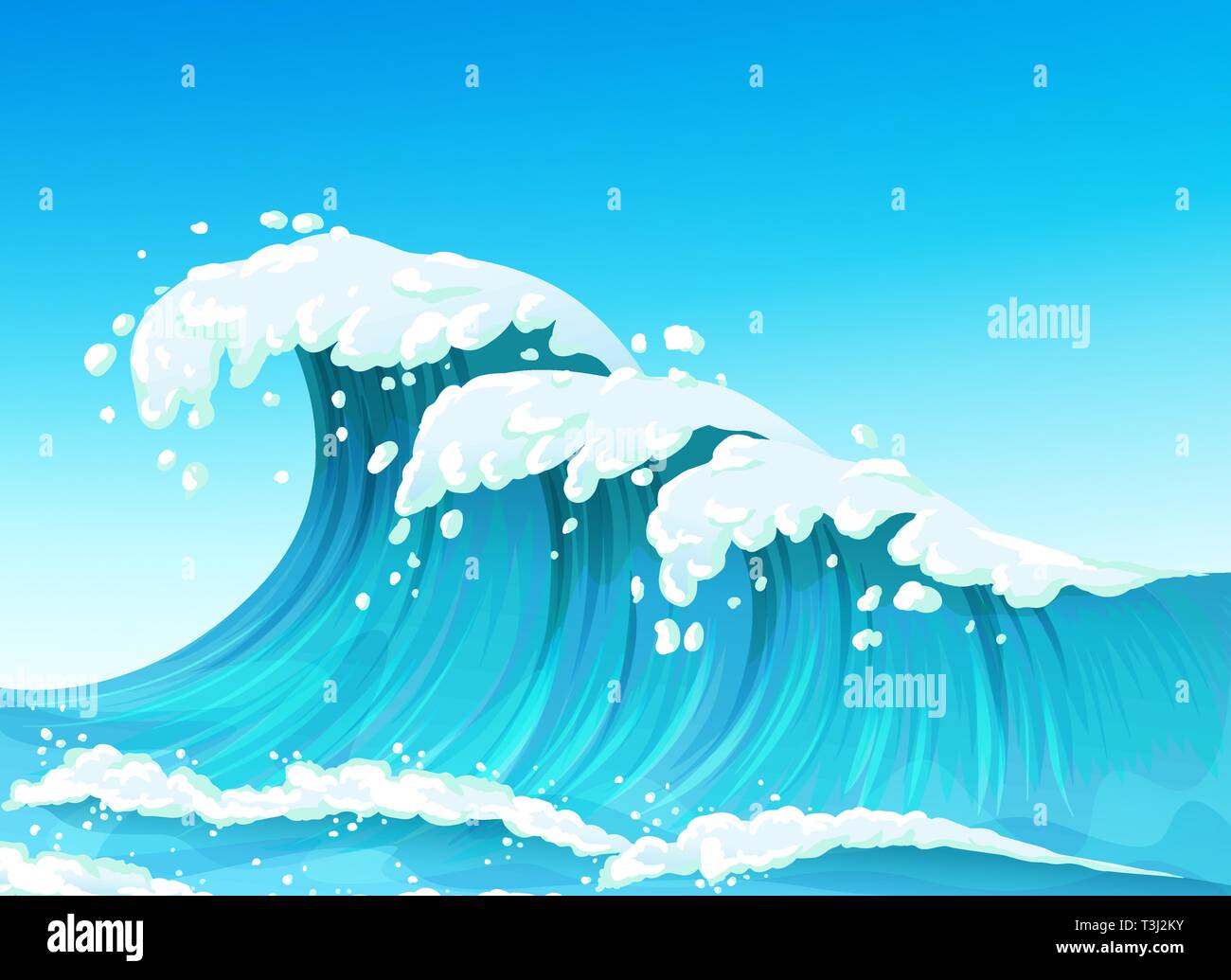 Grosse mer ou océan vagues avec des touches et de mousse blanche, seascape Illustration de Vecteur