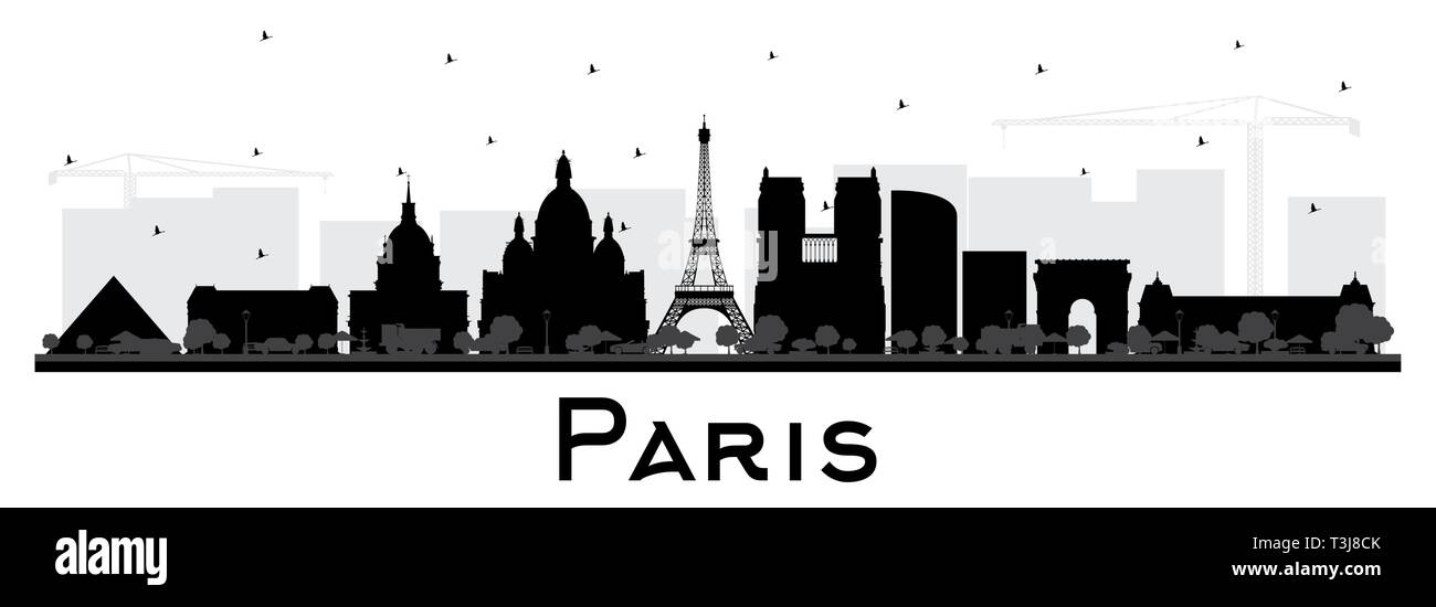Paris France Ville Silhouette aux bâtiments noir isolé sur blanc. Vector Illustration. Illustration de Vecteur