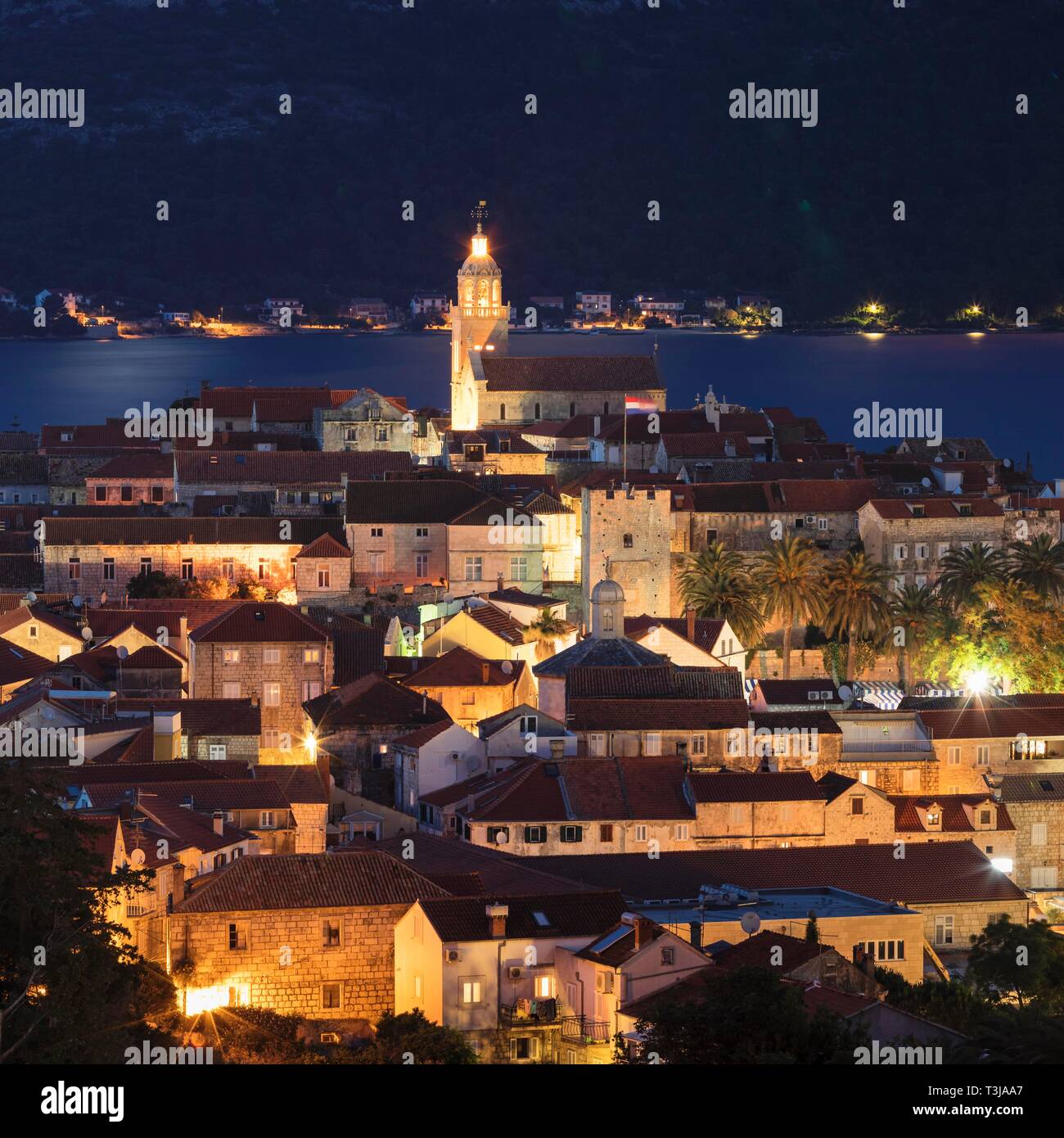 Vieille ville de Korcula, Île de Korcula, Croate de la côte Adriatique, la Dalmatie, Croatie Banque D'Images