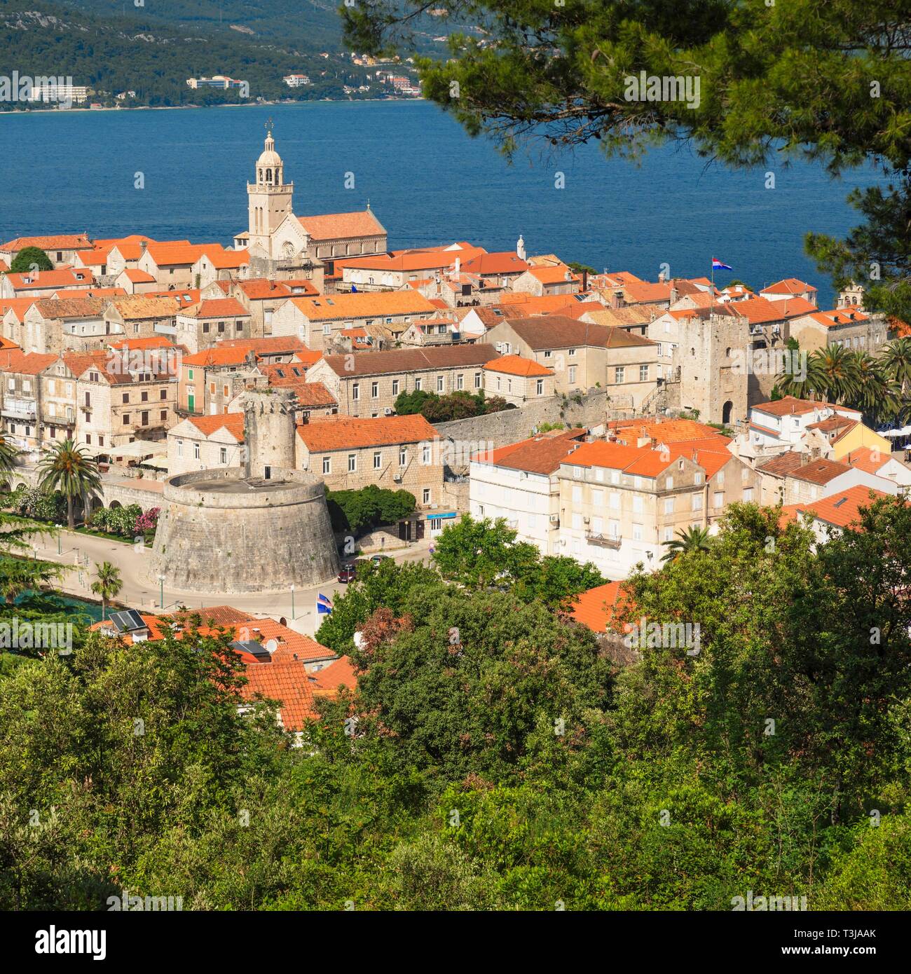 Vieille ville de Korcula, Île de Korcula, Croate de la côte Adriatique, la Dalmatie, Croatie Banque D'Images