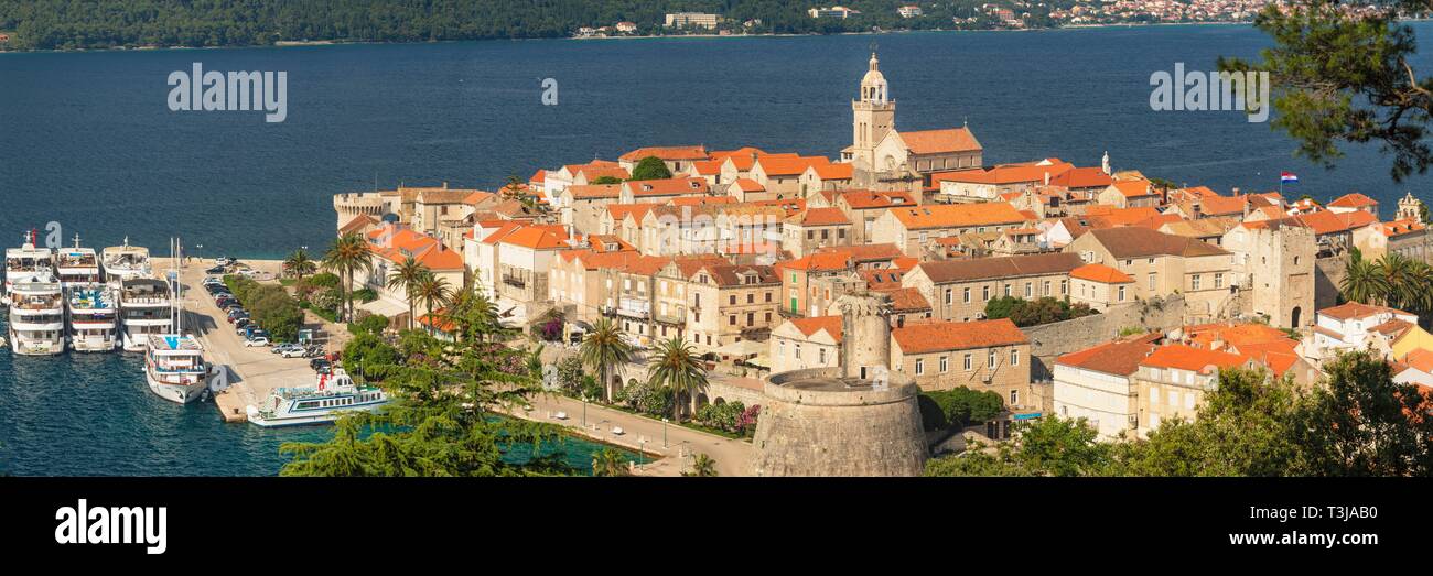 Vieille ville de Korcula, Île de Korcula, Croate de la côte Adriatique, la Dalmatie, Croatie Banque D'Images