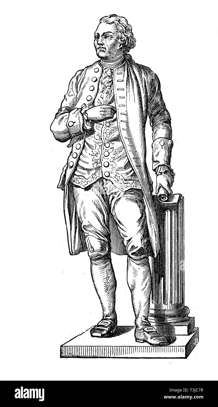 Gotthold Ephraim Lessing, 1729-1781, un écrivain, philosophe, dramaturge, publiciste et critique d'art, illustration historique, 1880, Allemagne Banque D'Images