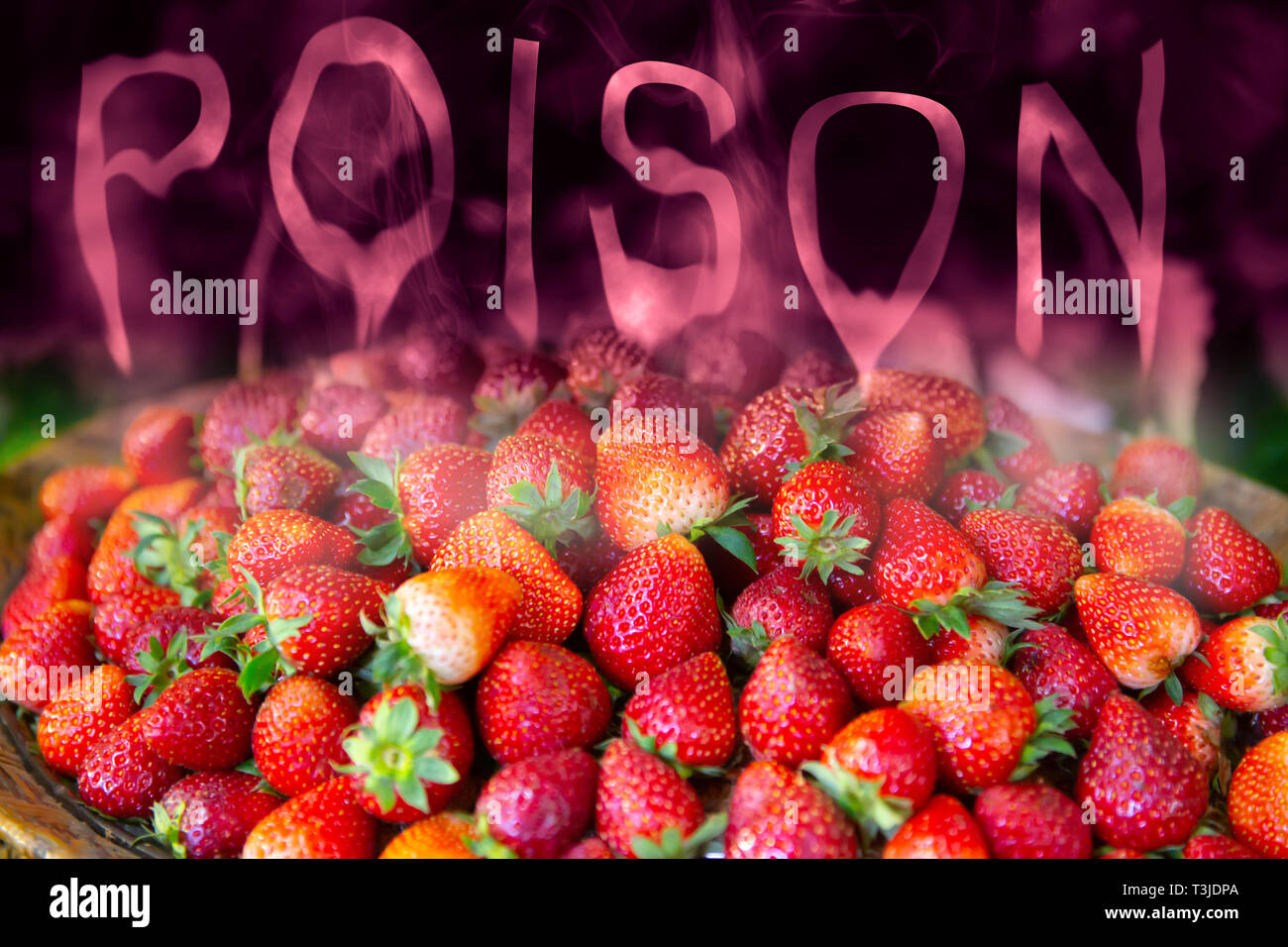 La plupart des aliments à partir de la fraise danger insecticide chimique et les résidus de pesticides des fruits toxiques concept. Banque D'Images