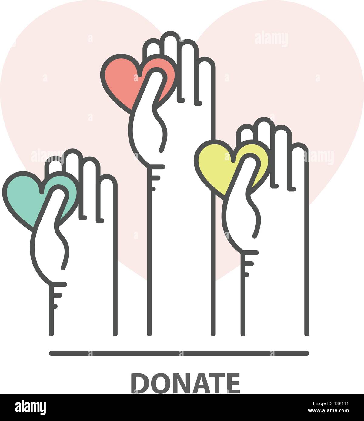 La charité, don et collecte de fonds concept - coup de main bénévole avec coeur Illustration de Vecteur