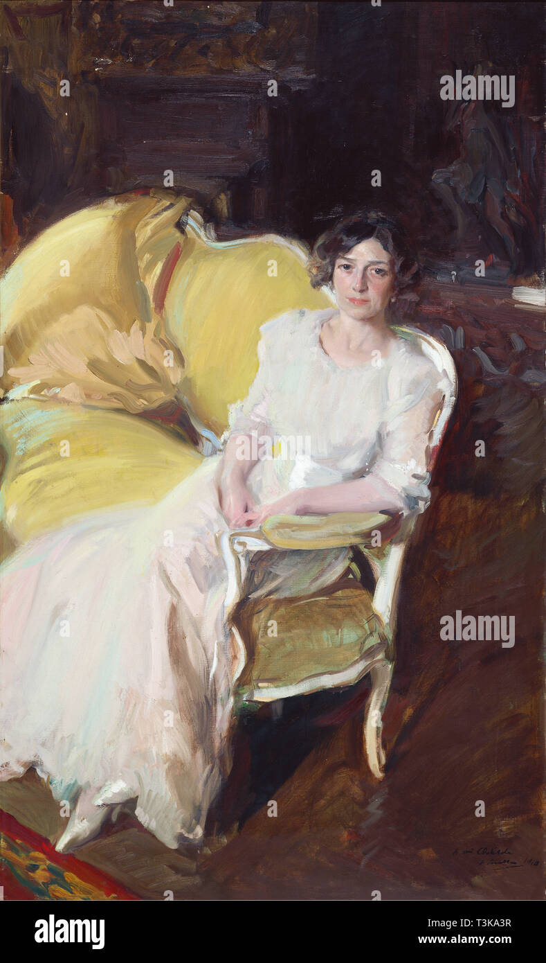 Clotilde assise sur un canapé, 1910. Créateur : Joaquín Sorolla y Bastida, (1863-1923). Banque D'Images