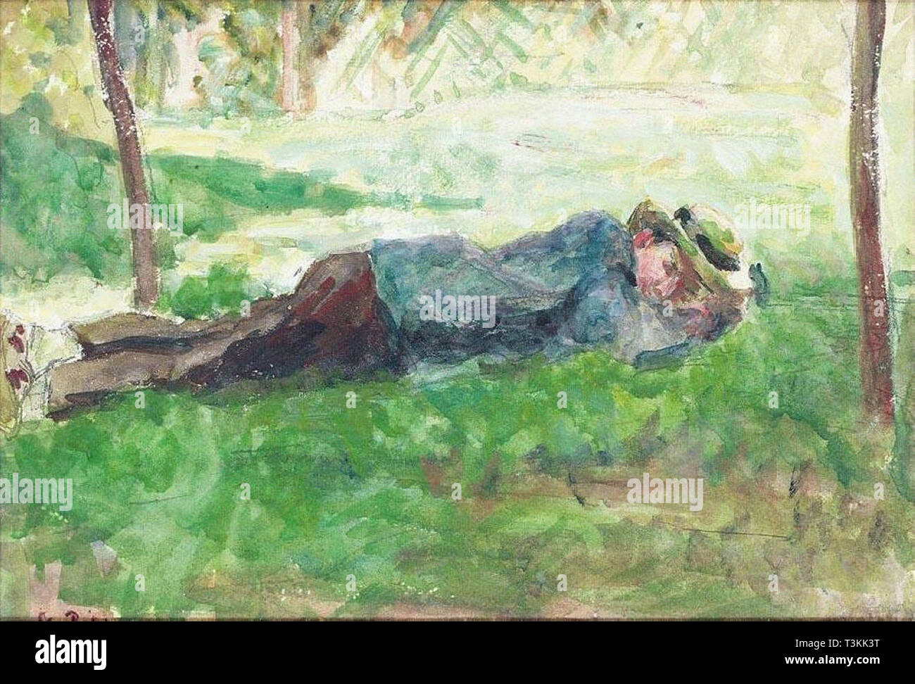 Camille PISSARRO (1830 - 1903) jeune paysan Couche Dans L4herbe Gouache Aquarelle et crayon sur papier Collection privée 1881 Banque D'Images