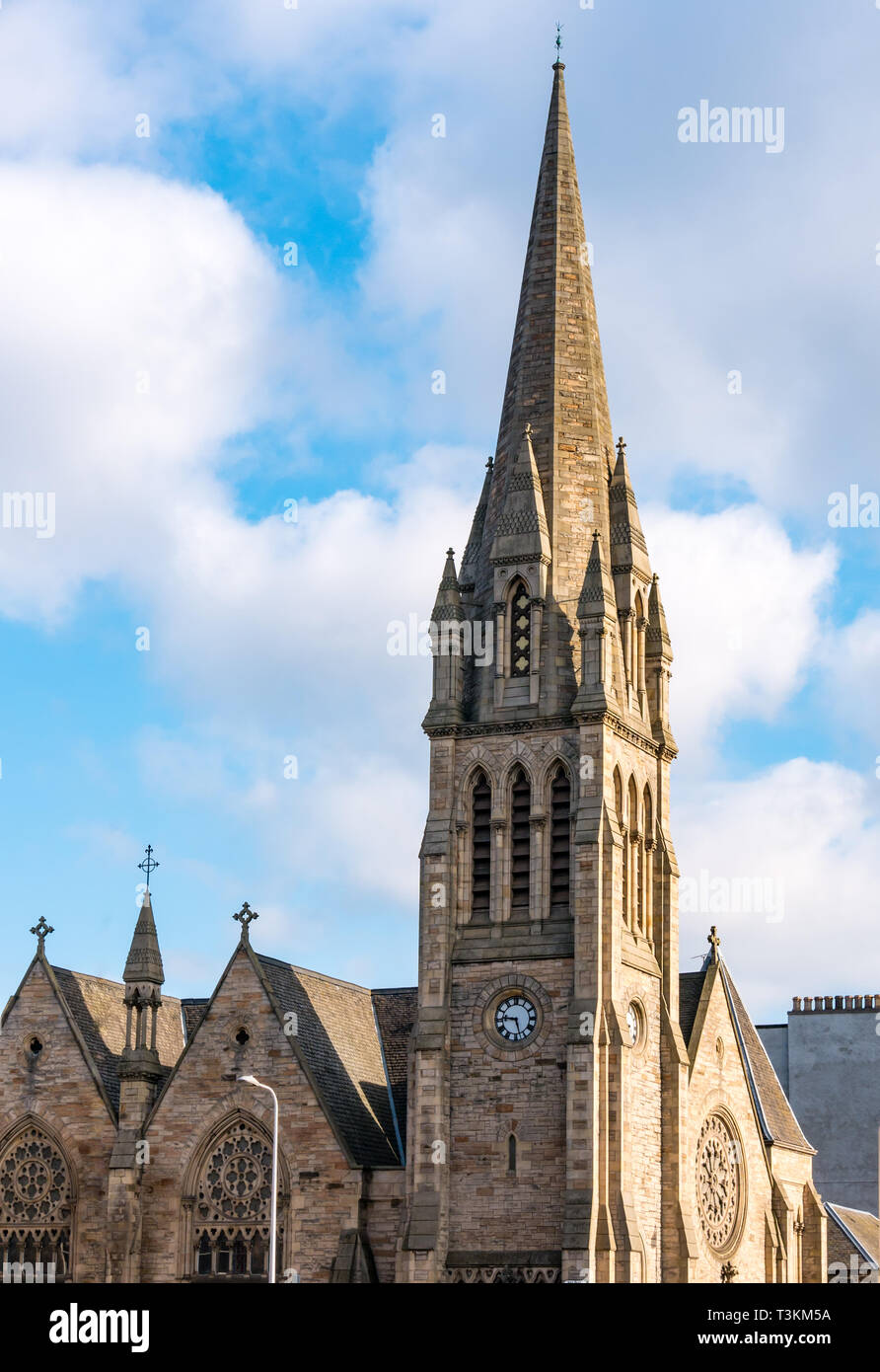 Flèche de Victorian Pilrig St Paul's Church of Scotland, style gothique français par Peddie & Kinnear, Leith Walk, Édimbourg, Écosse, Royaume-Uni Banque D'Images