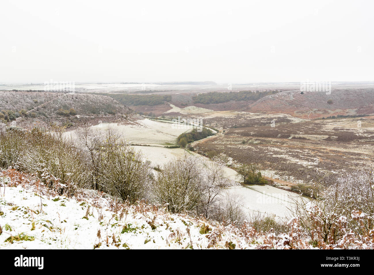 A snowy view dans le trou de Horcum Banque D'Images