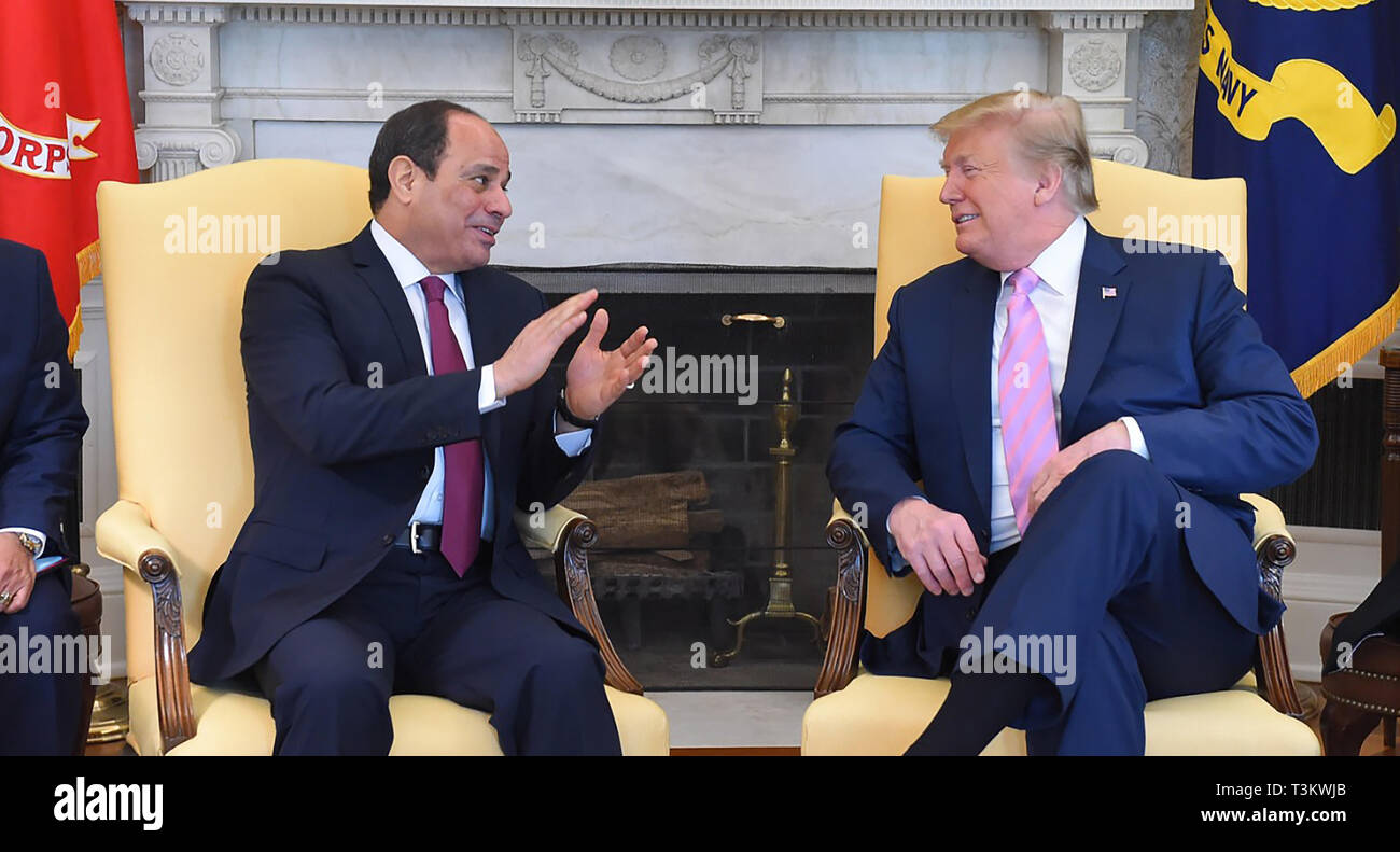 Washington, DC - 9 avril 2019 - Le président américain, Donald Trump se réunit avec le président égyptien Abdel Fattah El Sisi à la Maison Blanche pour discuter des relations bilatérales au cours de sa visite d'État des États-Unis. (Photo) de la présidence égyptienne Banque D'Images