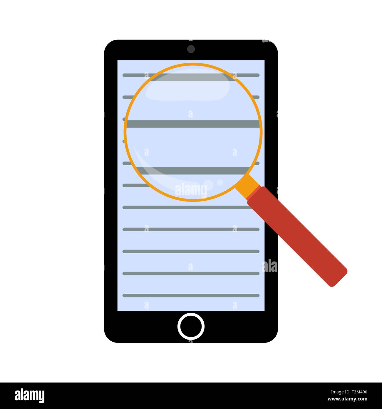Loupe sur le texte d'un téléphone mobile. Illustration de Vecteur