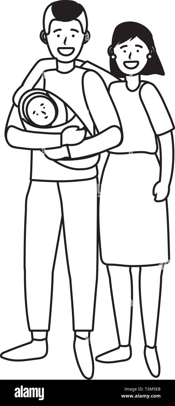 Couple Avec Bebe Avatar Personnage Noir Et Blanc Vector Illustration Graphic Design Image Vectorielle Stock Alamy