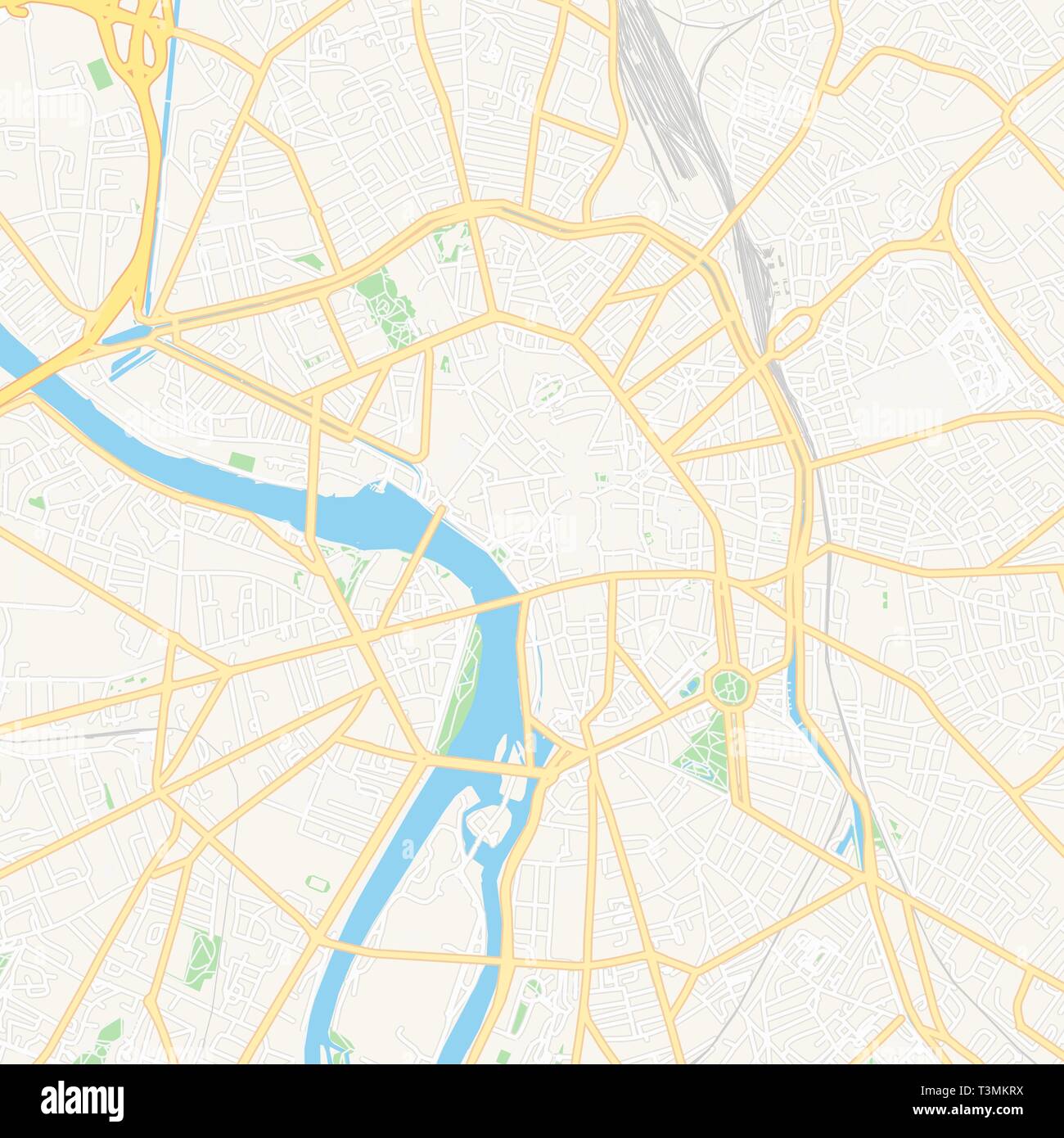 Carte imprimable de Toulouse, France avec les principales et les routes secondaires et les grands chemins de fer. Cette carte est soigneusement conçu pour le routage et la mise particulier Illustration de Vecteur