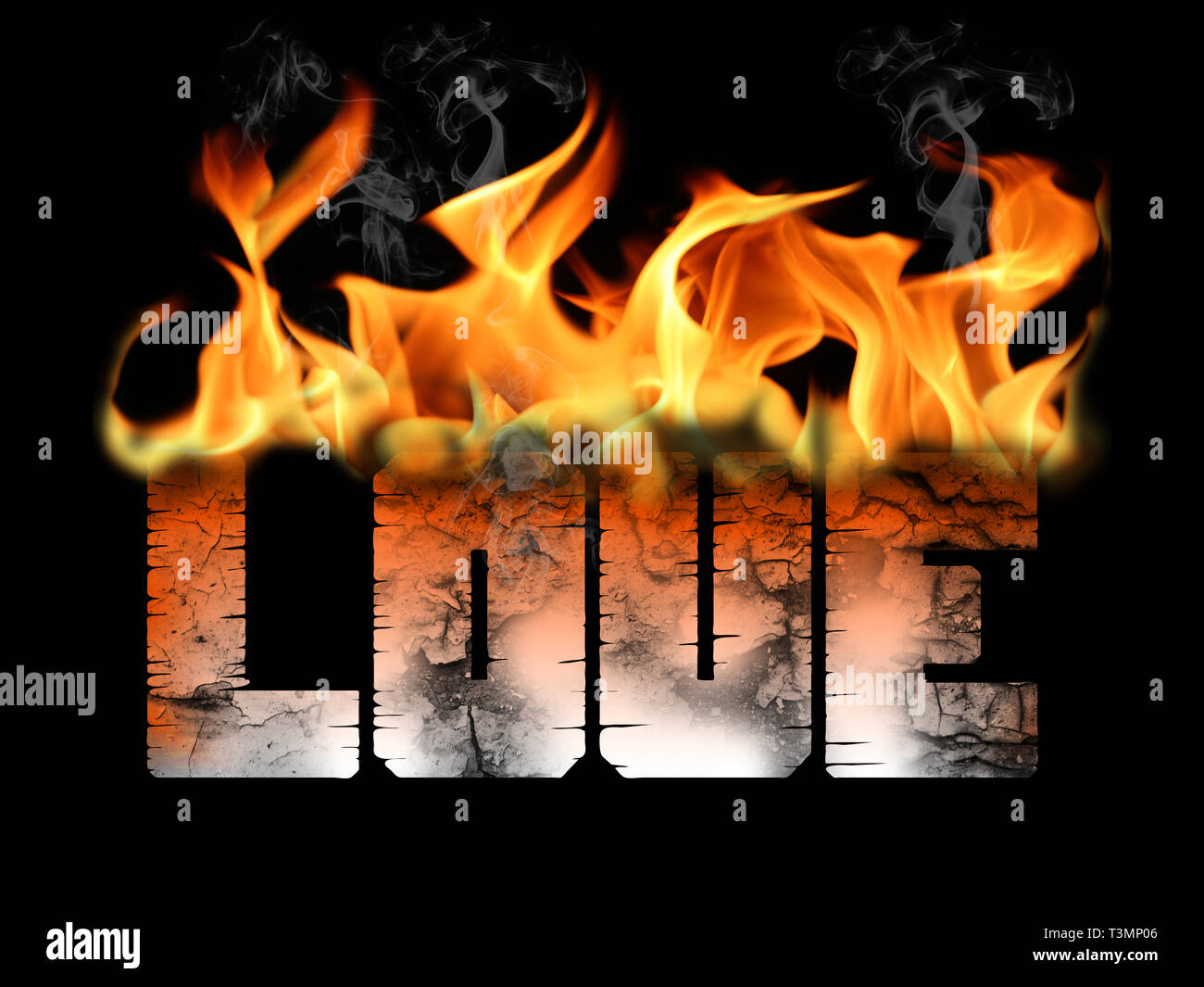 L Amour En Feu Mot Texte Avec Des Flammes Et De La Fumee Sur La Fissuration
