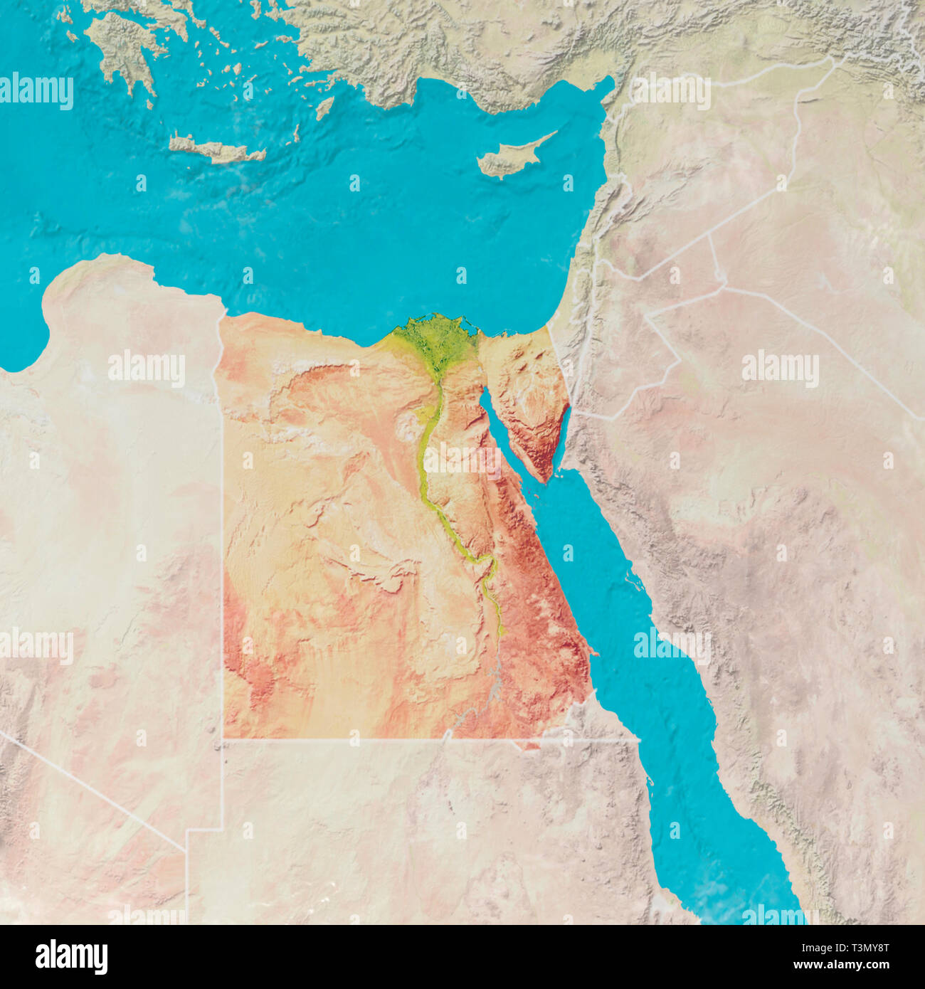 Carte physique avec des reliefs de l'Égypte. 3d de la carte de l'Afrique du Nord, en Europe et en Asie. 3D render Banque D'Images