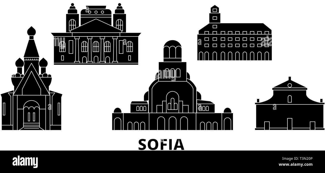 Bulgarie, Sofia voyage télévision set skyline. Bulgarie, Sofia ville noire, symbole d'illustration vectorielle, les sites touristiques, sites naturels. Illustration de Vecteur