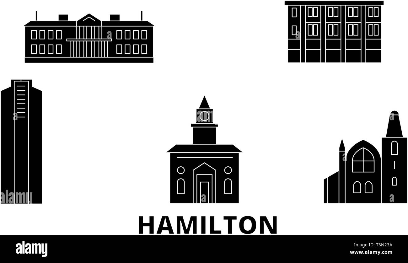 Hamilton, Canada voyage télévision set skyline. Canada, Hamilton ville noire, symbole d'illustration vectorielle, les voyages touristiques, monuments. Illustration de Vecteur