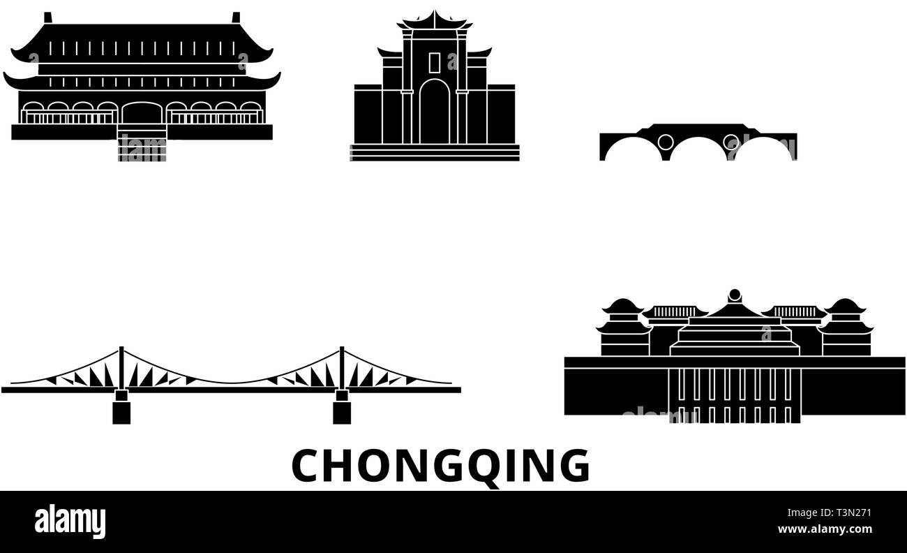 La Chine, Chongqing télévision billet skyline set. La Chine, Chongqing ville noire, symbole d'illustration vectorielle, les sites touristiques, sites naturels. Illustration de Vecteur