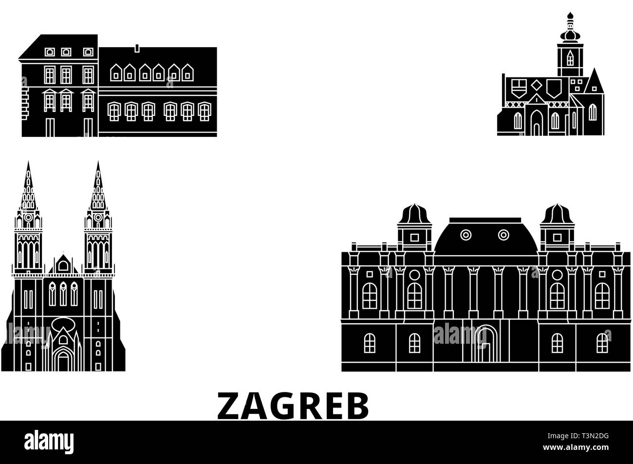 Croatie, Zagreb voyage télévision set skyline. Croatie, Zagreb ville noire, symbole d'illustration vectorielle, les sites touristiques, sites naturels. Illustration de Vecteur