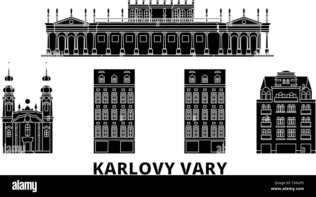 République tchèque, Karlovy Vary voyage télévision. skyline République tchèque, Karlovy Vary ville noire, symbole d'illustration vectorielle, les sites touristiques, sites naturels. Illustration de Vecteur