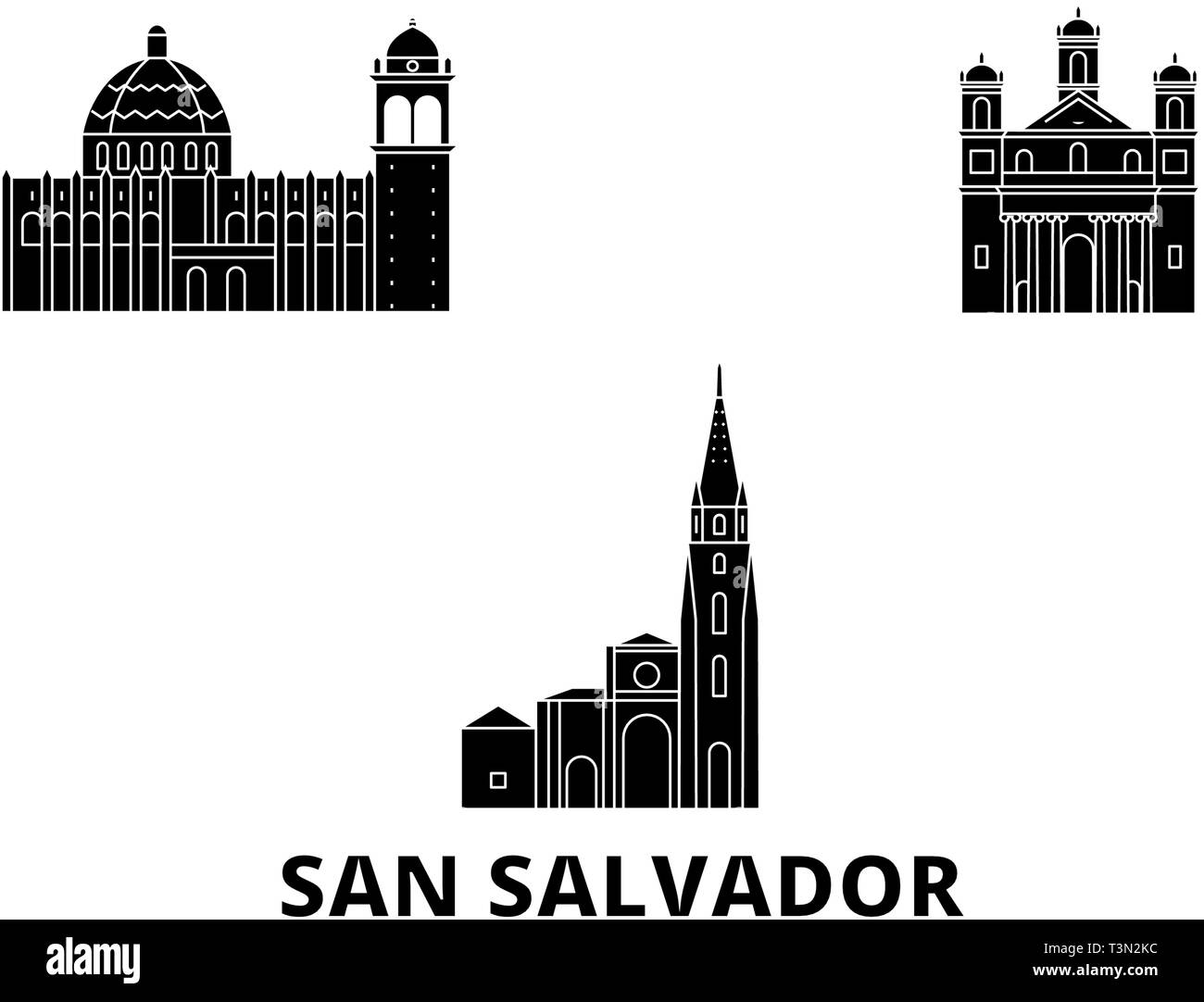 El Salvador, San Salvador voyage télévision. skyline El Salvador, San Salvador ville noire, symbole d'illustration vectorielle, les sites touristiques, sites naturels. Illustration de Vecteur