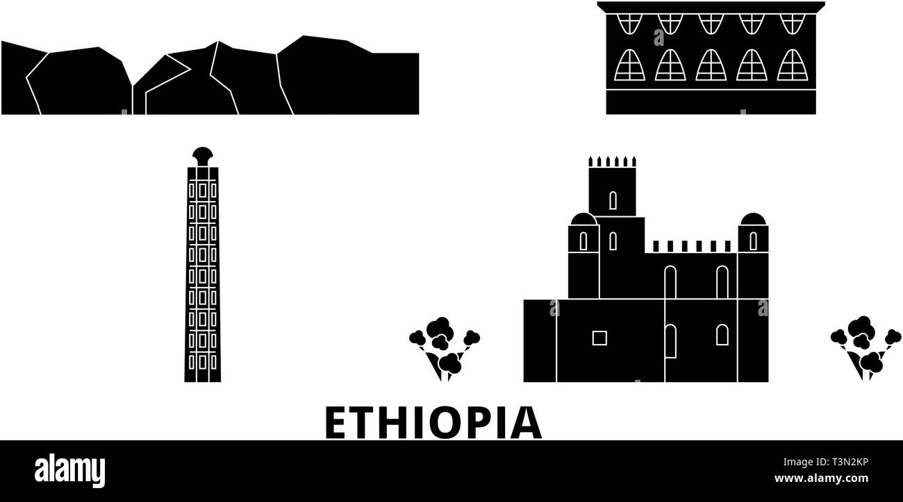 L'Éthiopie voyage télévision set skyline. L'Éthiopie ville noire, symbole d'illustration vectorielle, les sites touristiques, sites naturels. Illustration de Vecteur