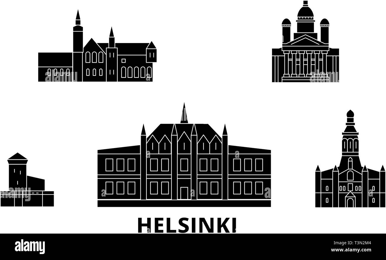 La Finlande, Helsinki télévision billet skyline set. La Finlande, Helsinki ville noire, symbole d'illustration vectorielle, les sites touristiques, sites naturels. Illustration de Vecteur