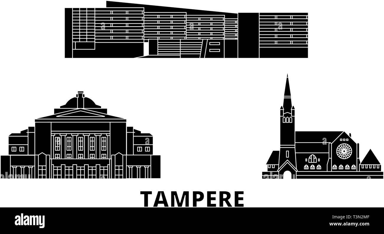 La Finlande, Tampere voyage télévision set skyline. La Finlande, Tampere ville noire, symbole d'illustration vectorielle, les sites touristiques, sites naturels. Illustration de Vecteur