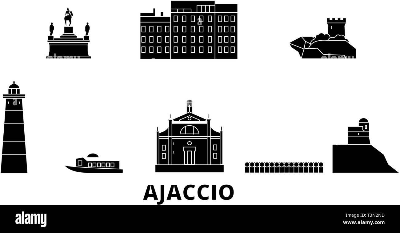 France, Ajaccio voyage télévision set skyline. France, Ajaccio ville noire, symbole d'illustration vectorielle, les sites touristiques, sites naturels. Illustration de Vecteur