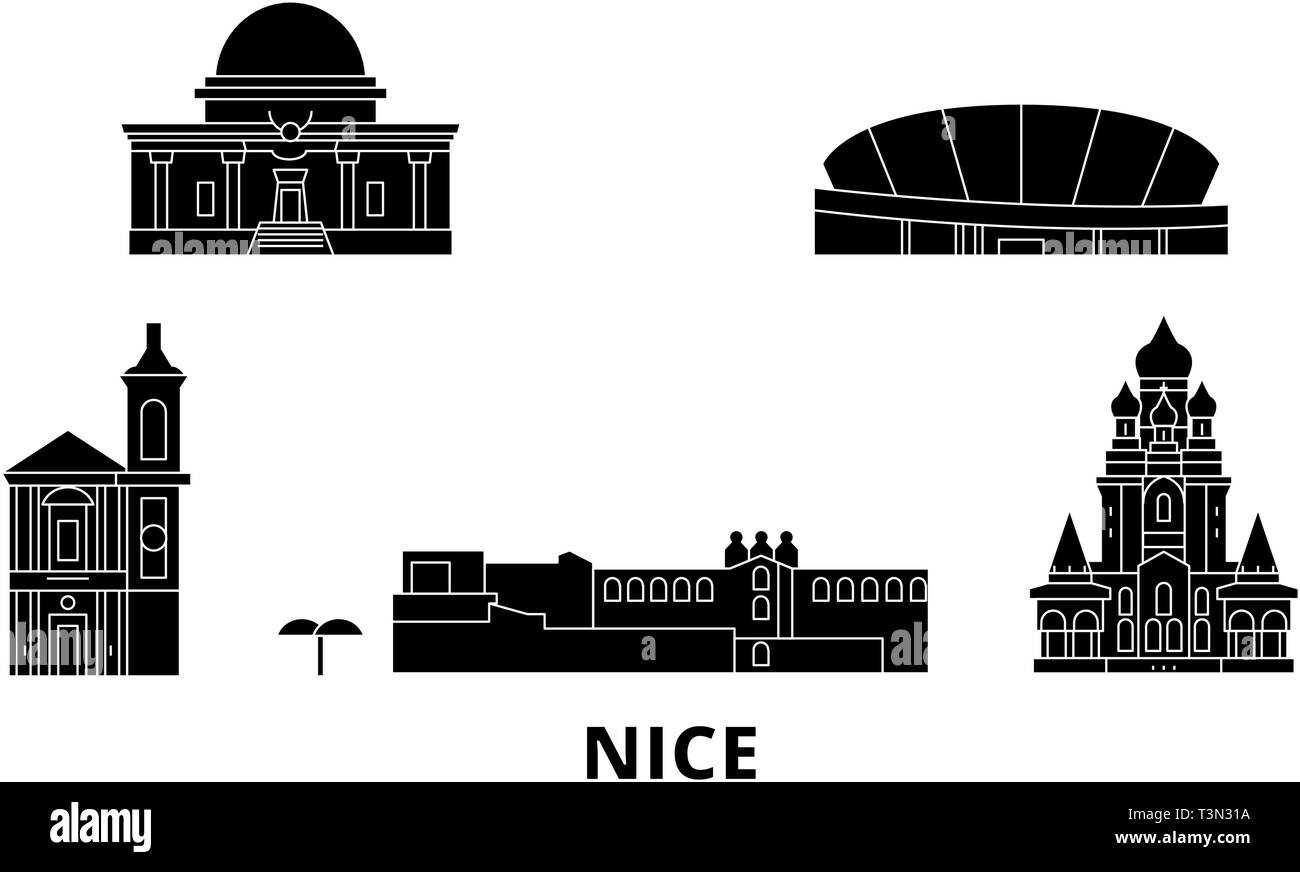 La France, Nice télévision billet skyline set. La France, Nice ville noire, symbole d'illustration vectorielle, les sites touristiques, sites naturels. Illustration de Vecteur