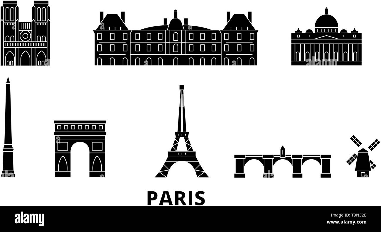 France, Paris télévision billet skyline set. France, Paris ville noire, symbole d'illustration vectorielle, les sites touristiques, sites naturels. Illustration de Vecteur