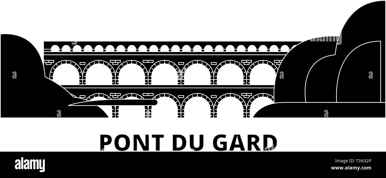 France, Pont du Gard télévision billet skyline set. France, Pont du Gard ville noire, symbole d'illustration vectorielle, les sites touristiques, sites naturels. Illustration de Vecteur