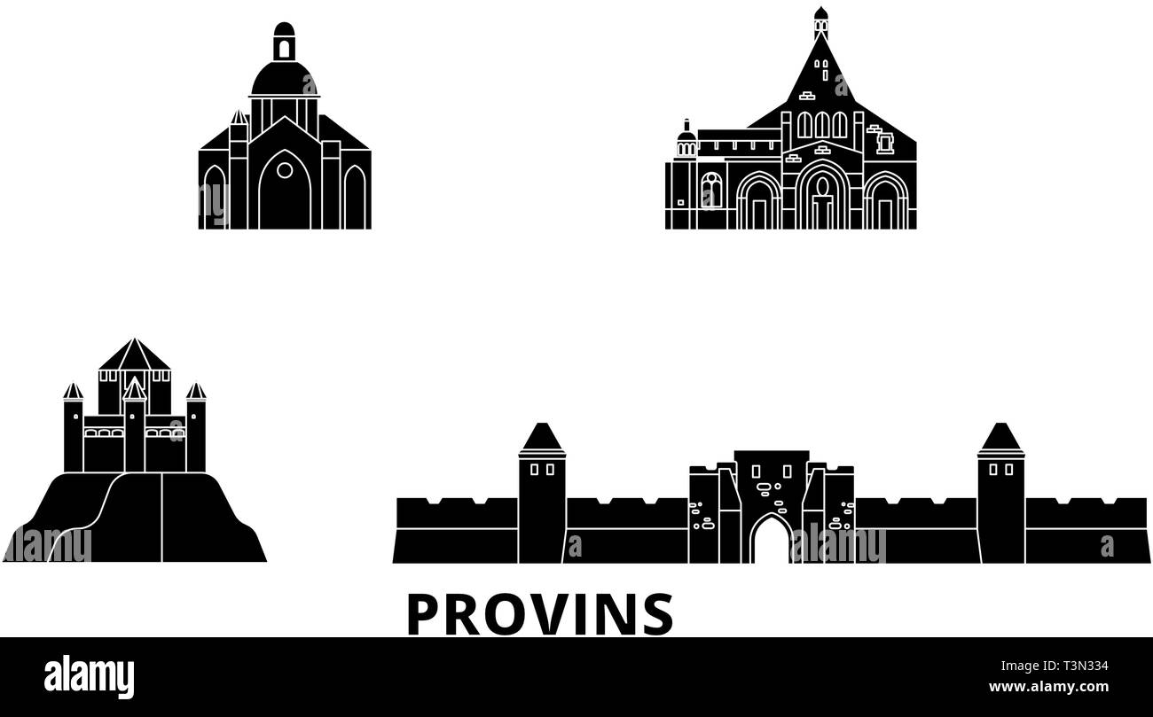 France, Provins télévision billet skyline set. France, Provins ville noire, symbole d'illustration vectorielle, les sites touristiques, sites naturels. Illustration de Vecteur